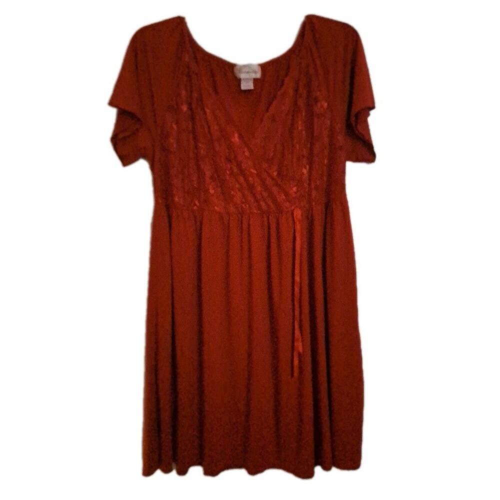 Amoureuse Red Lace Detail Nightgown Size 1X Romantic Sexy   Soft Lightweight